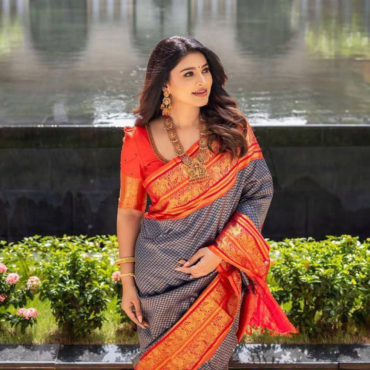 Black Red Banarasi Saree