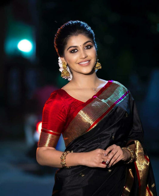 Black Red Kanjivaram Saree