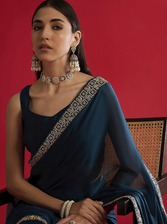 Navy Blue Designer Saree