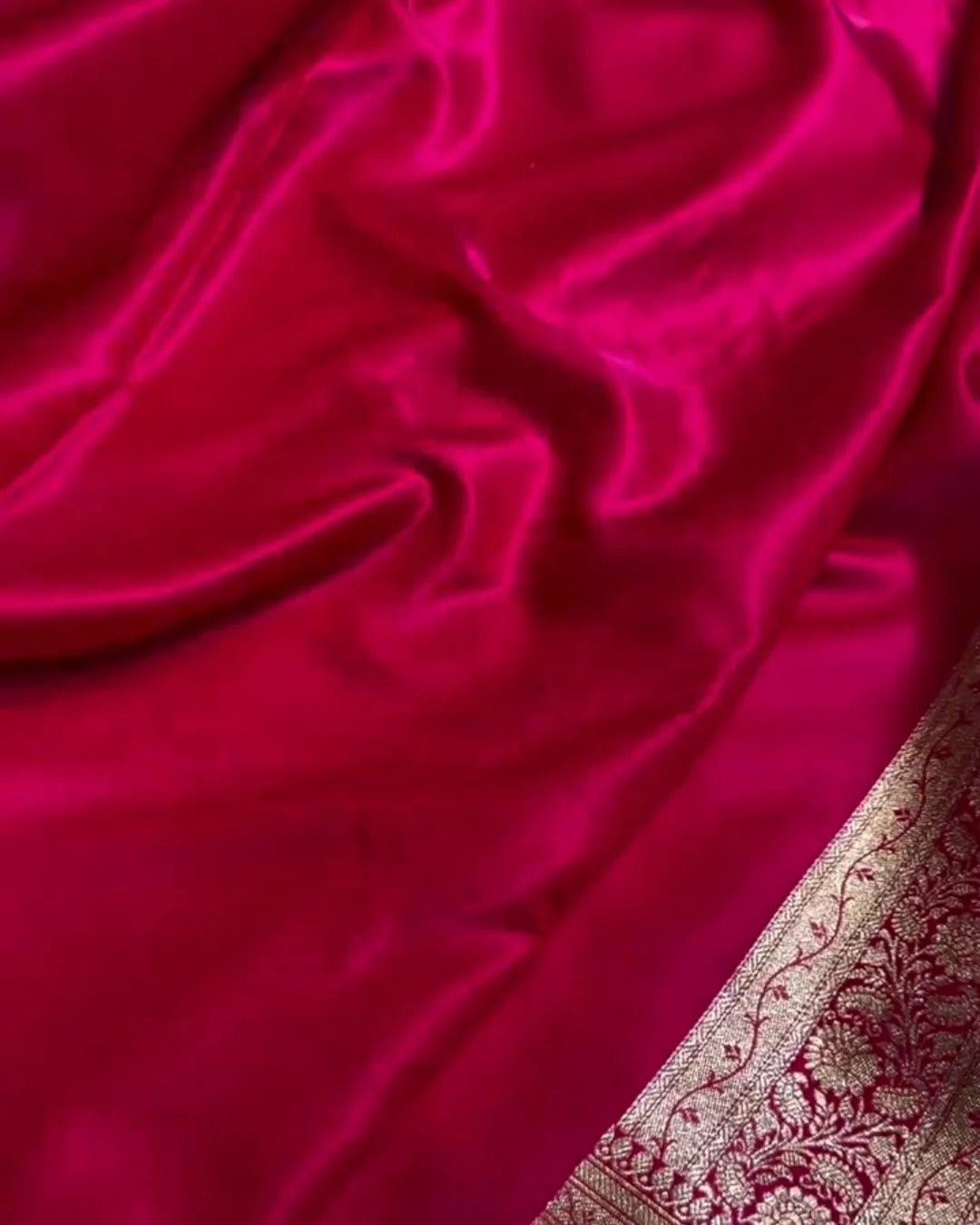 Manorama Magenta Banarasi Satin Saree with Golden Zari Floral Weave