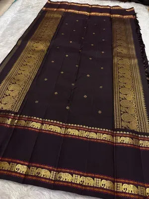 Black Kanjivaram Silk Saree with Traditional Gold Zari Border