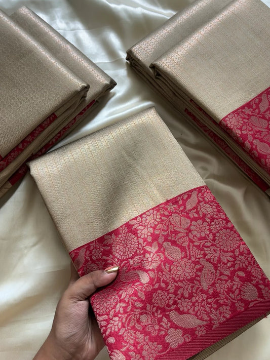 Wine Red & Antique Gold Banarasi Silk Saree with Floral Zari Border | Designer Traditional Saree