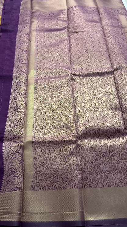 Rajshree Mustard Kanjivaram Saree with Rose Gold Zari Motifs