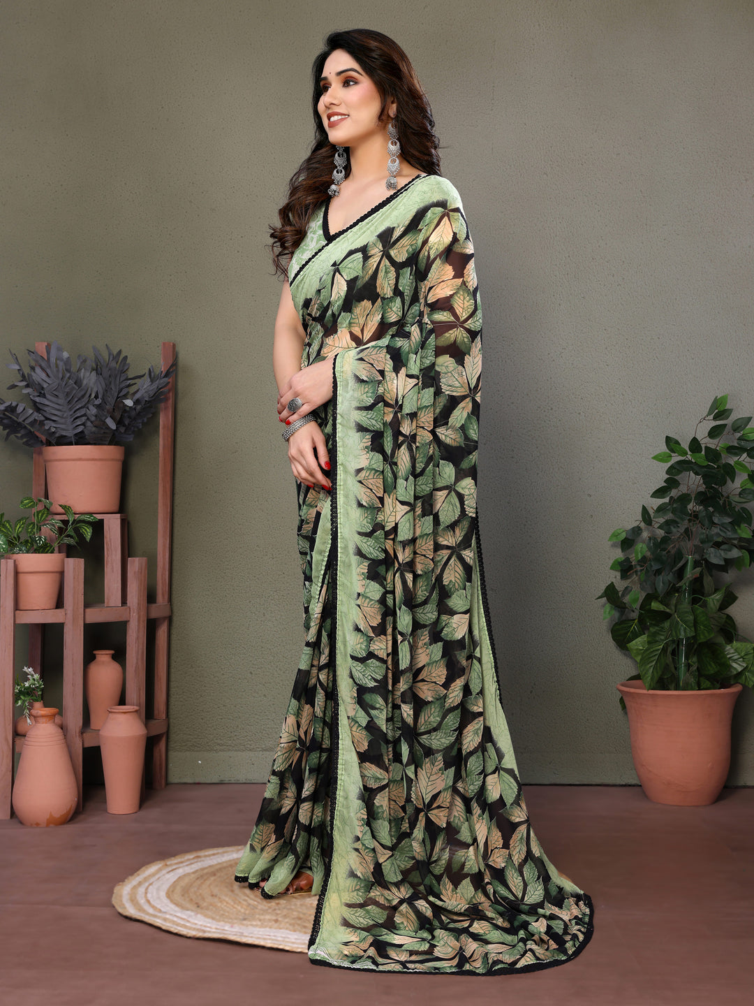 Leaf Print Designer Saree
