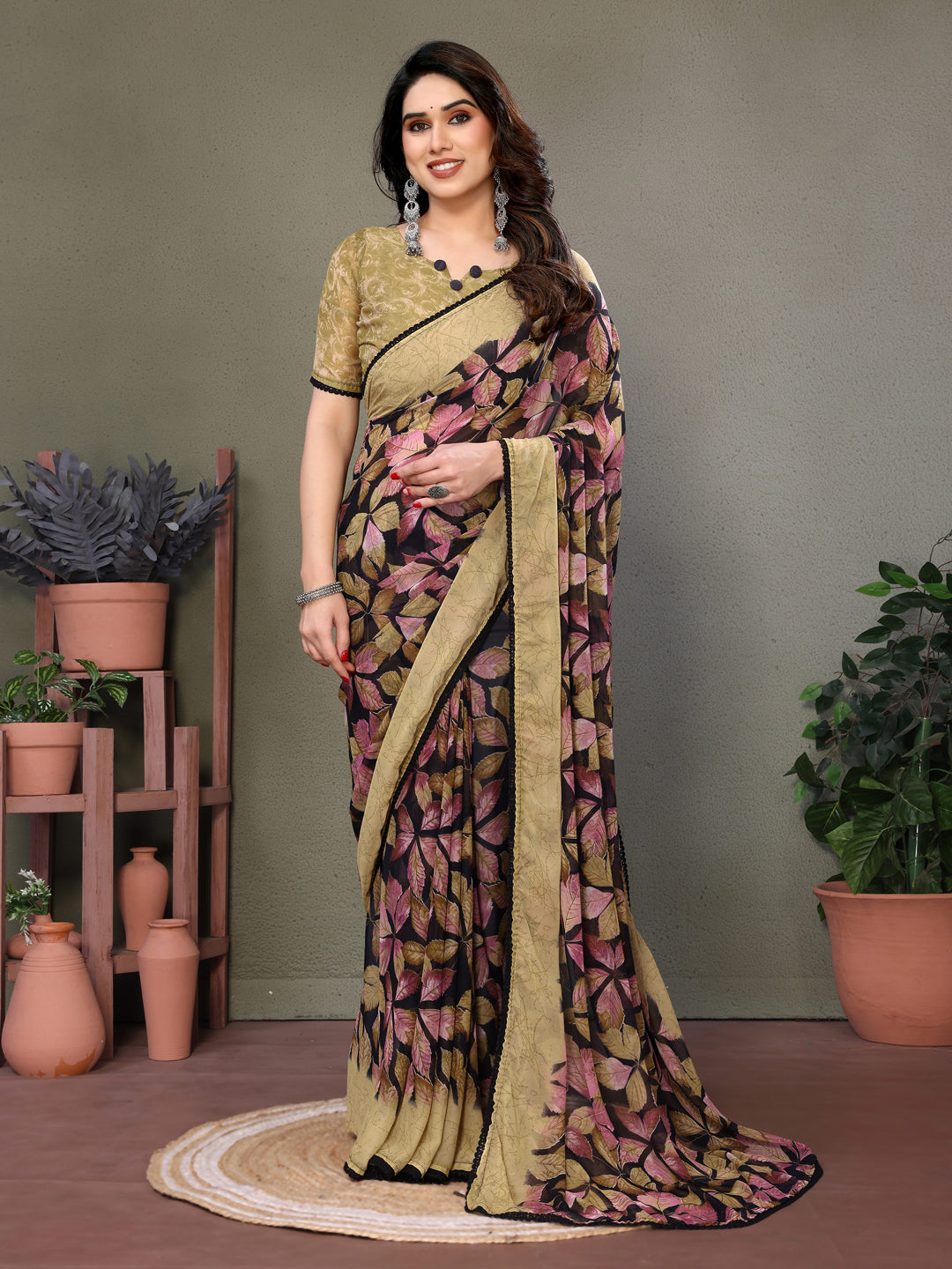 Leaf Print Designer Saree