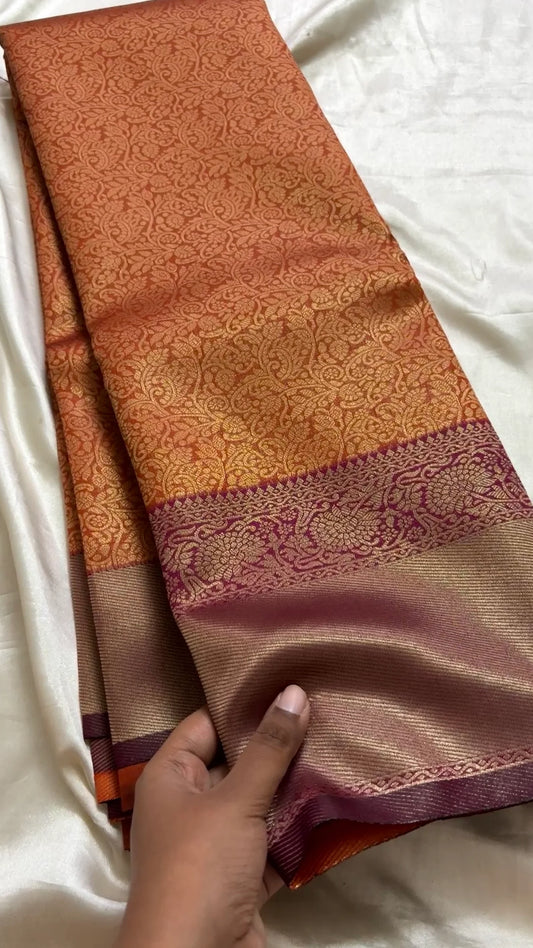 Vishita Orange Kanchi semi soft silk