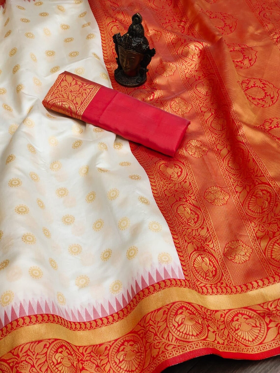 White Red Kanjivaram Saree