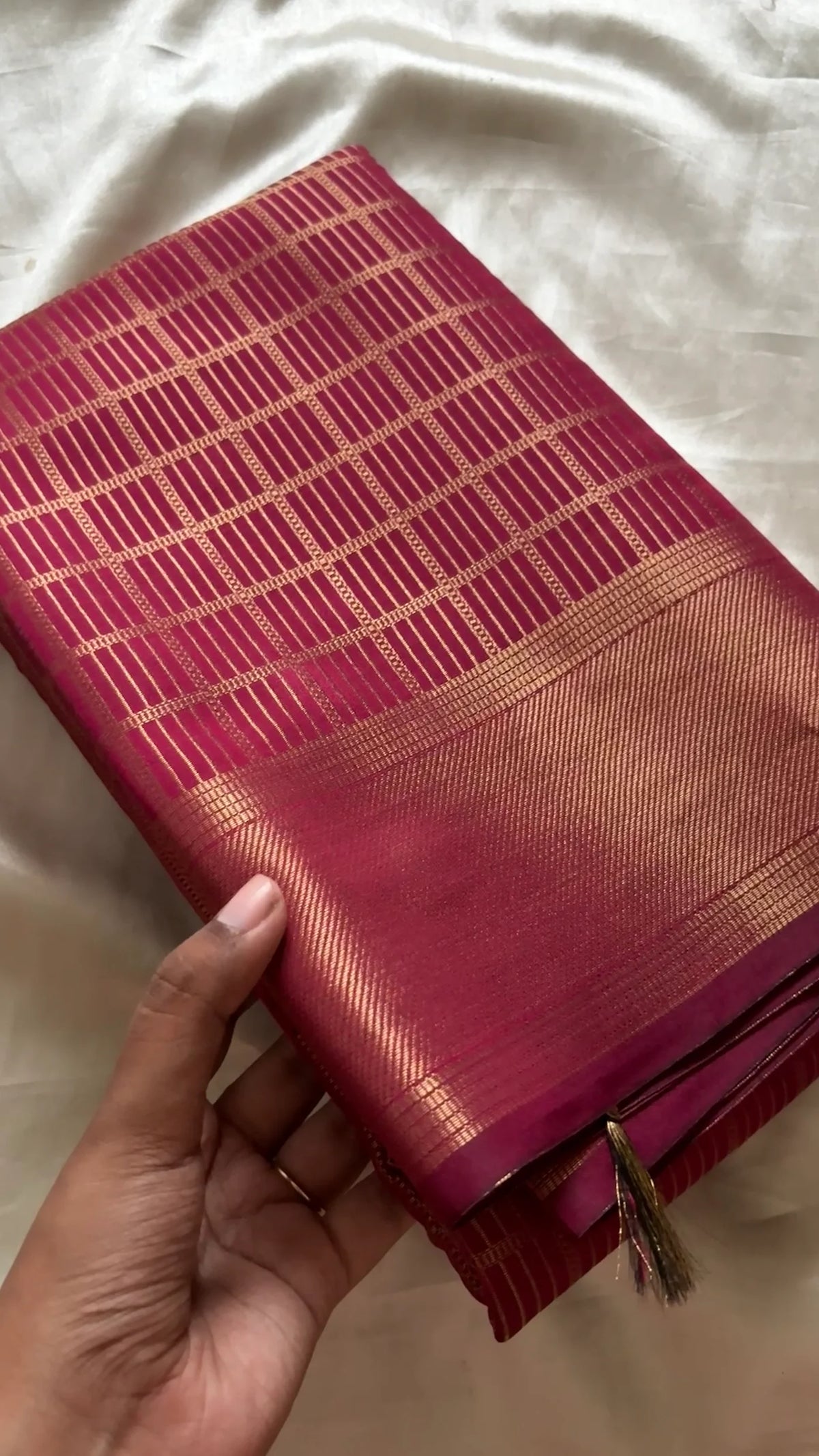 Vidhya Wine Pink Banarasi Silk Saree with Gold Zari Checks Rich Woven Border