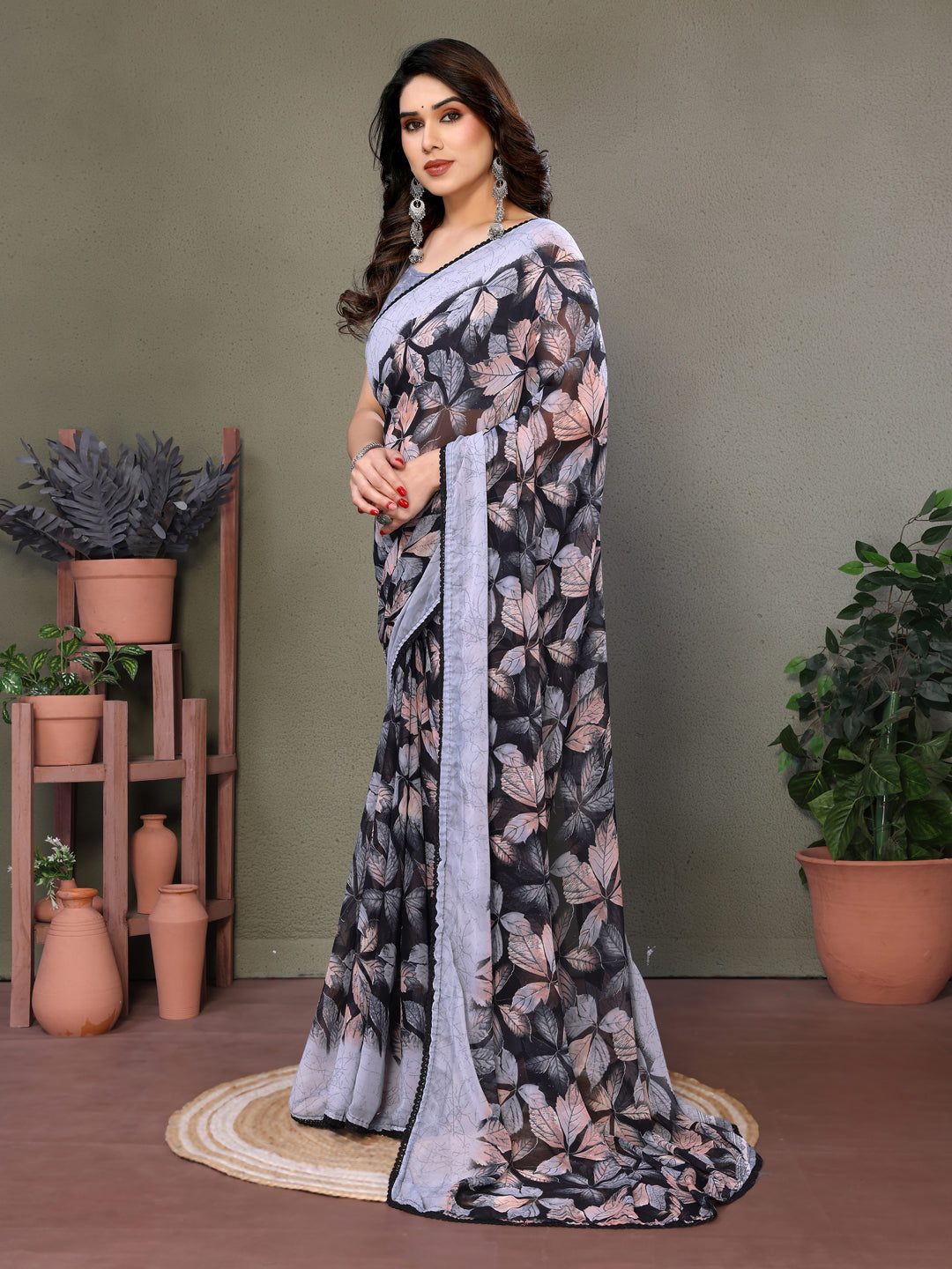 Leaf Print Designer Saree