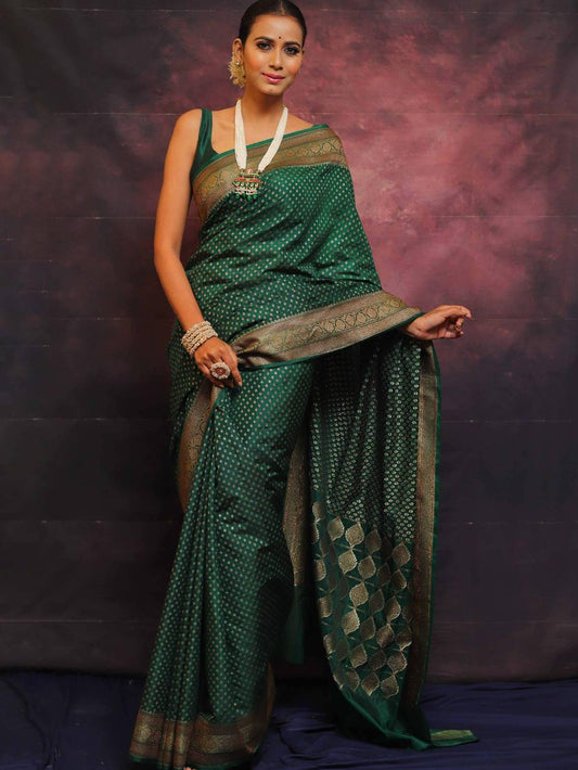 Dark Green Banarasi Saree