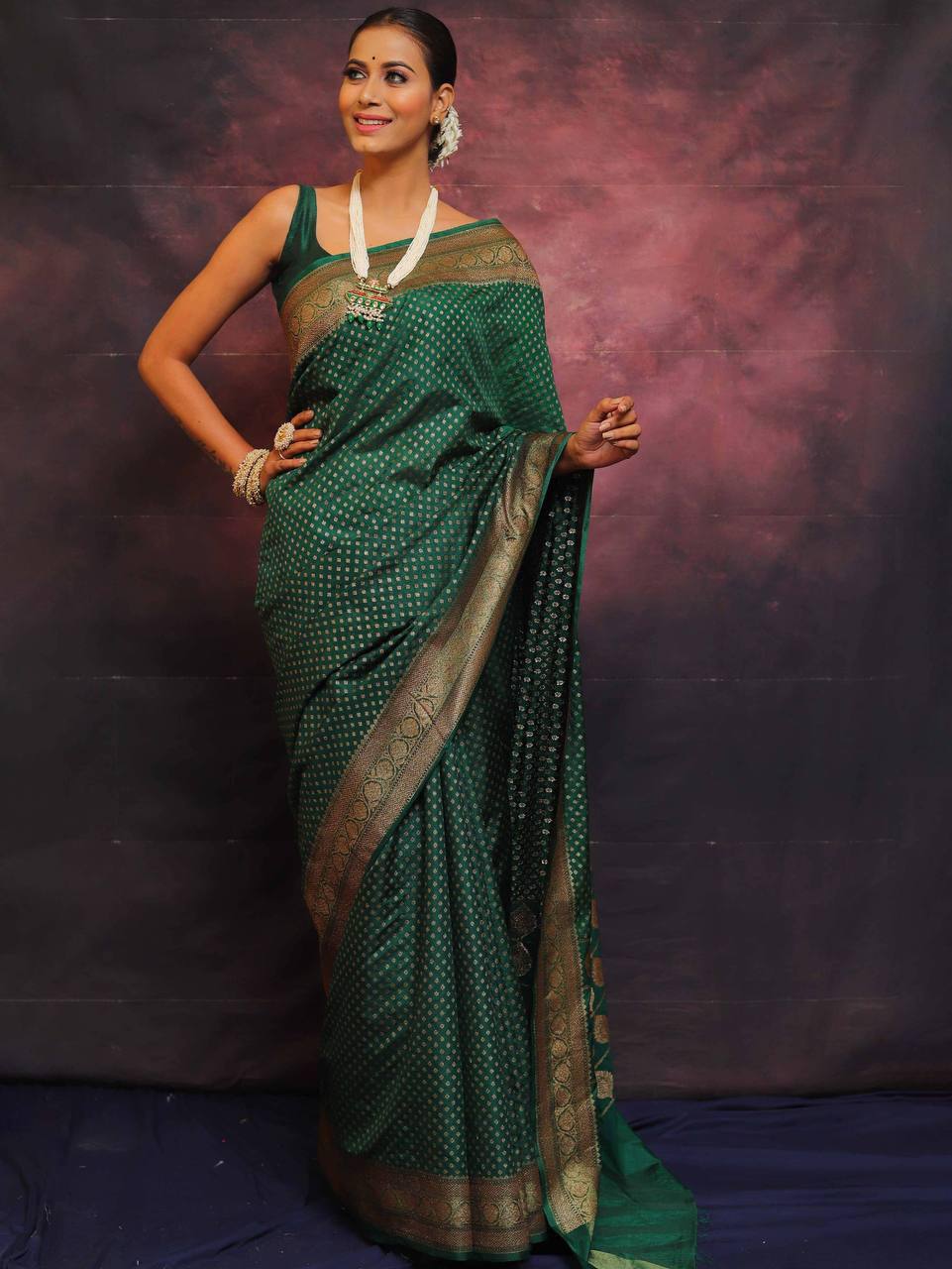 Dark Green Banarasi Saree