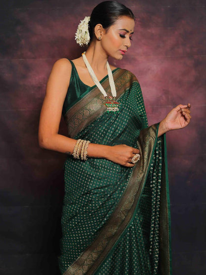 Dark Green Banarasi Saree