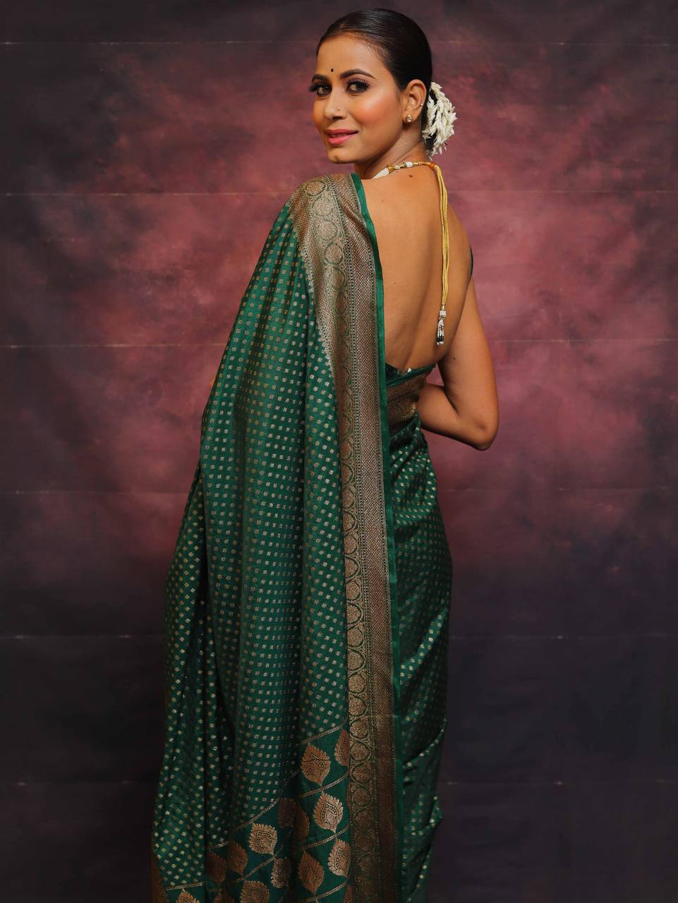 Dark Green Banarasi Saree