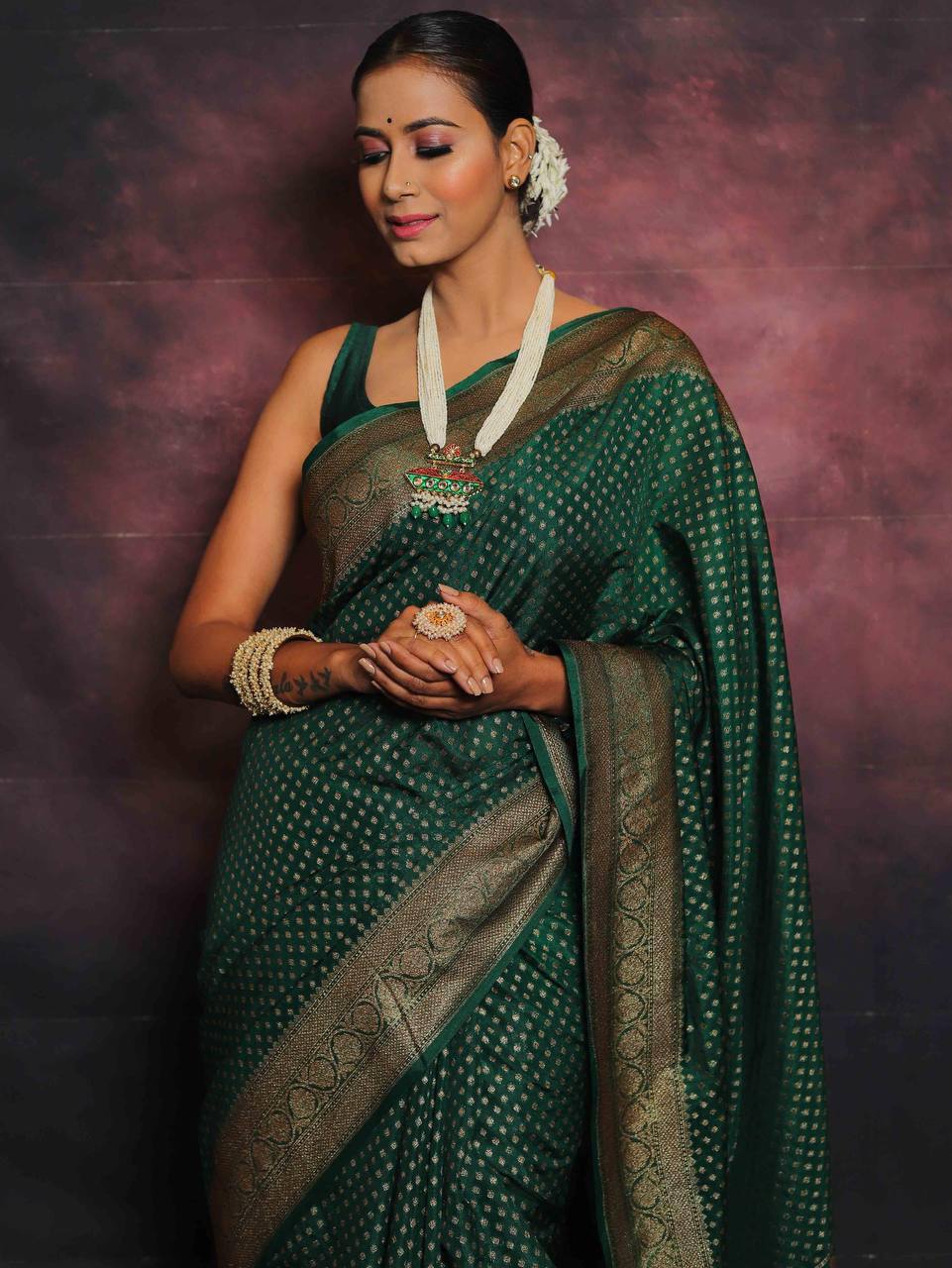 Dark Green Banarasi Saree