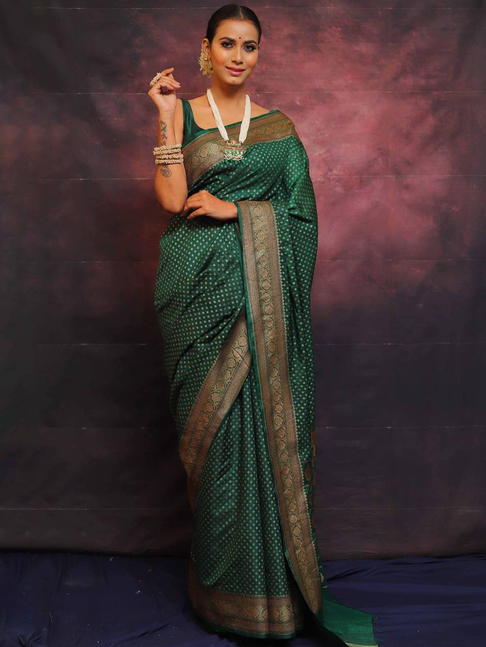 Dark Green Banarasi Saree