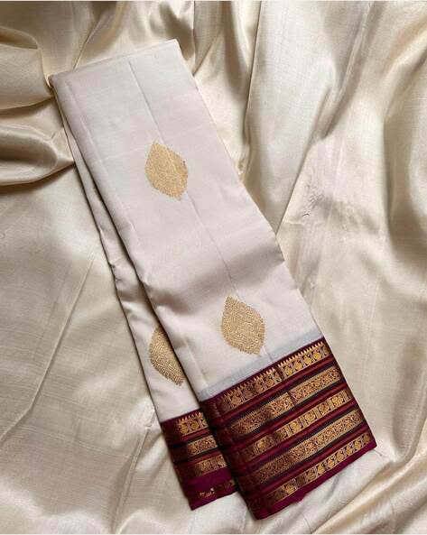 White Purple Border Silk Saree