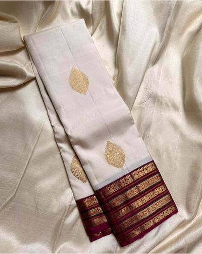 White Purple Border Silk Saree