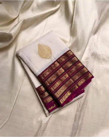 White Purple Border Silk Saree