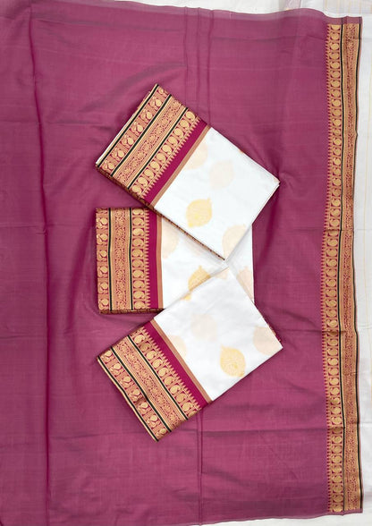 White Purple Border Silk Saree