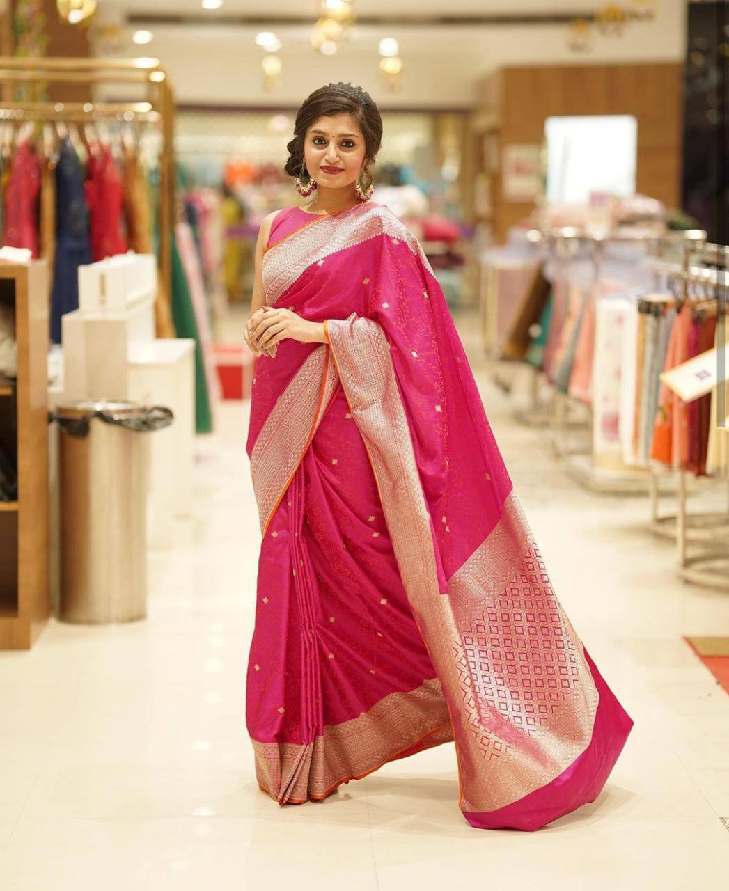 Hot Pink Banarasi Saree