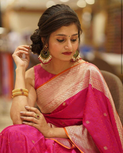 Hot Pink Banarasi Saree
