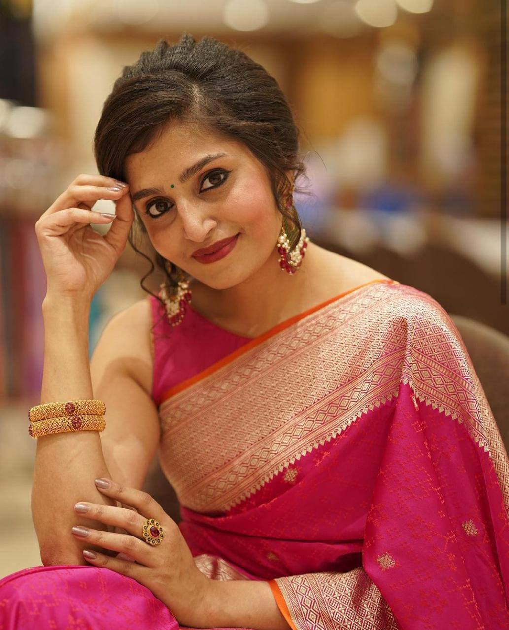 Hot Pink Banarasi Saree