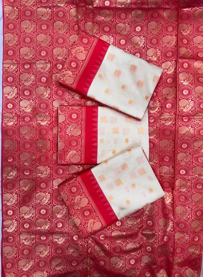 Cream Red Kanjivaram Saree