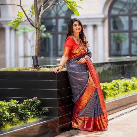 Black Red Banarasi Saree
