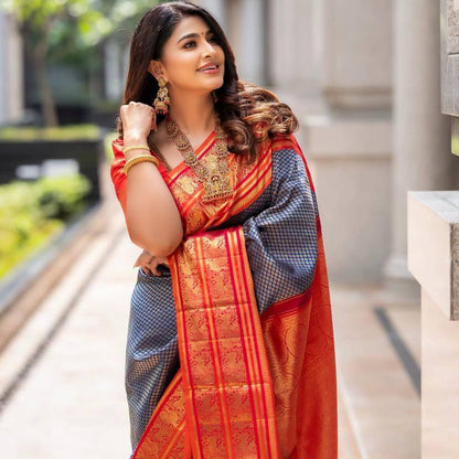 Black Red Banarasi Saree