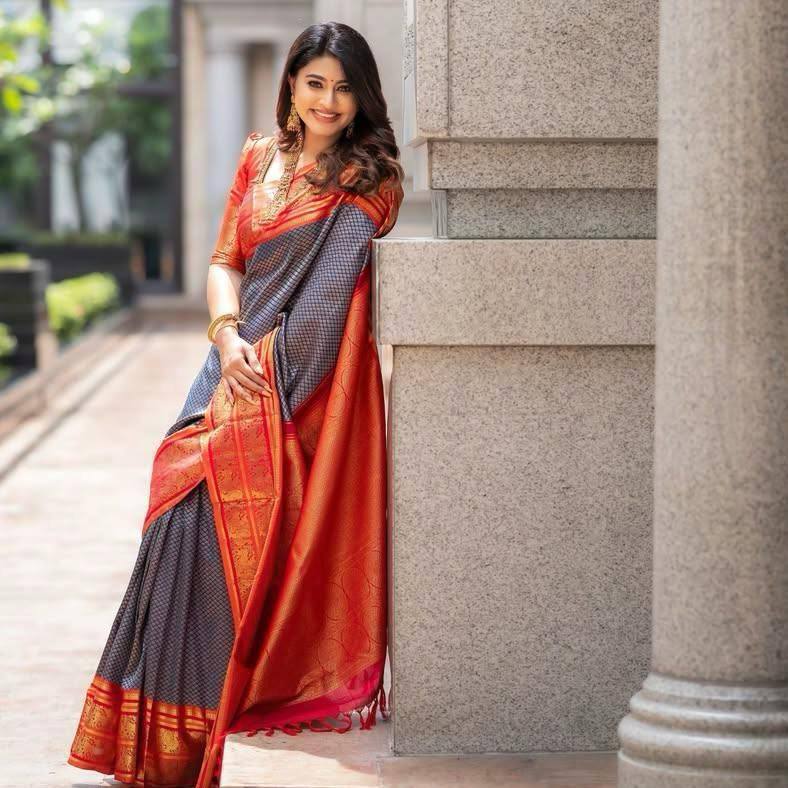 Black Red Banarasi Saree