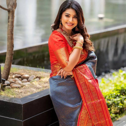 Black Red Banarasi Saree