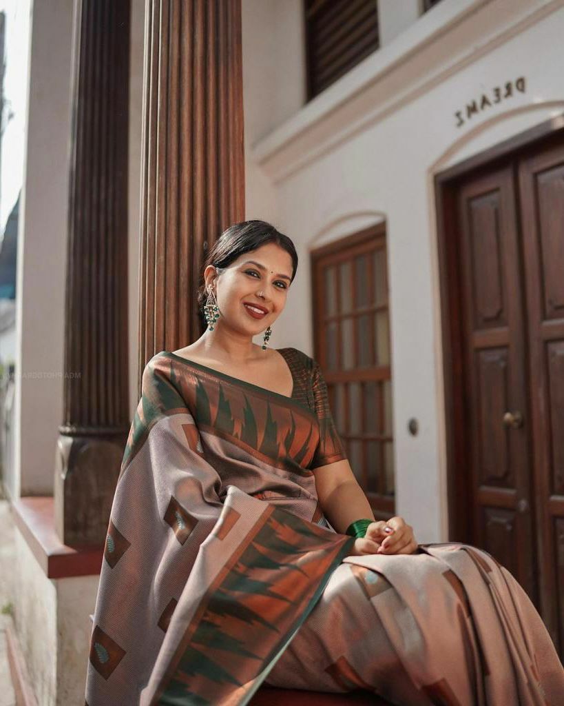 Grey Copper Tissue Silk Saree