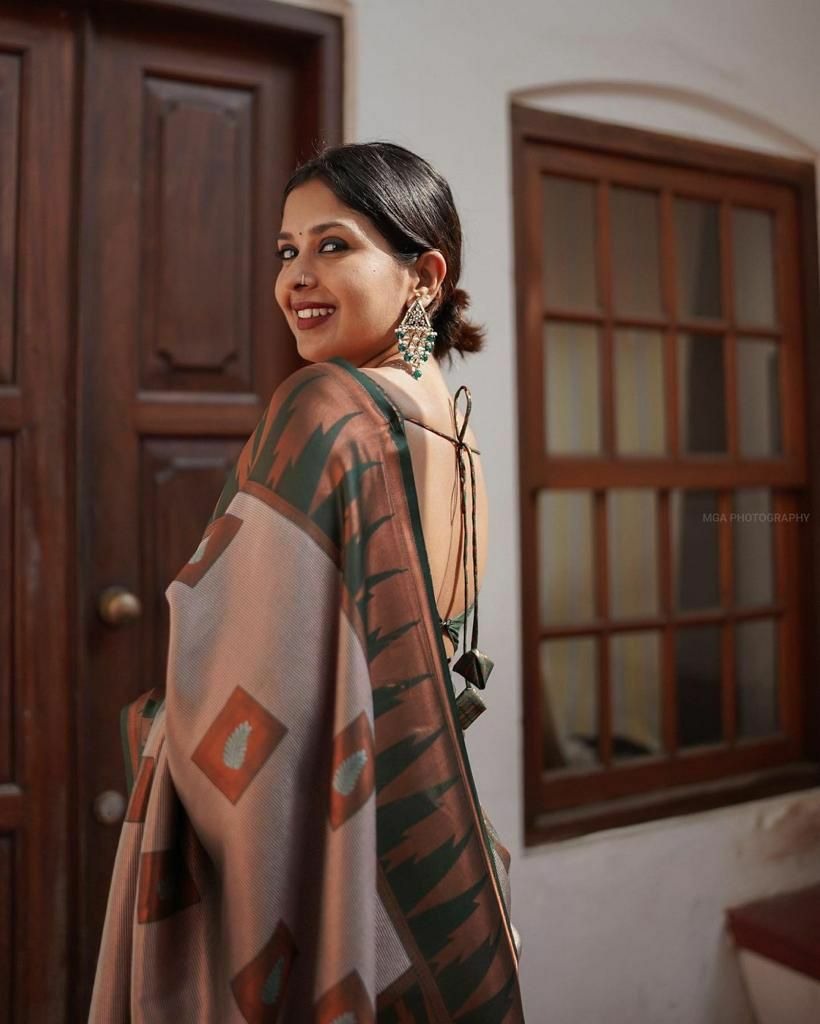Grey Copper Tissue Silk Saree