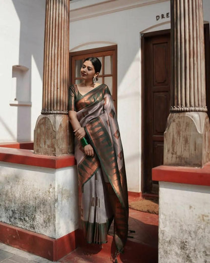 Grey Copper Tissue Silk Saree
