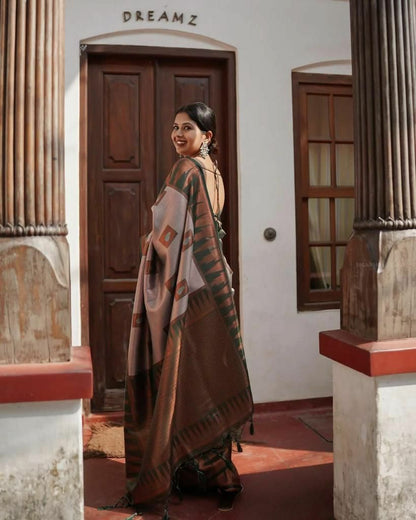 Grey Copper Tissue Silk Saree