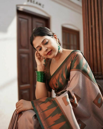 Grey Copper Tissue Silk Saree