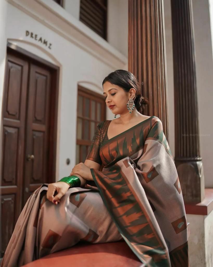 Grey Copper Tissue Silk Saree