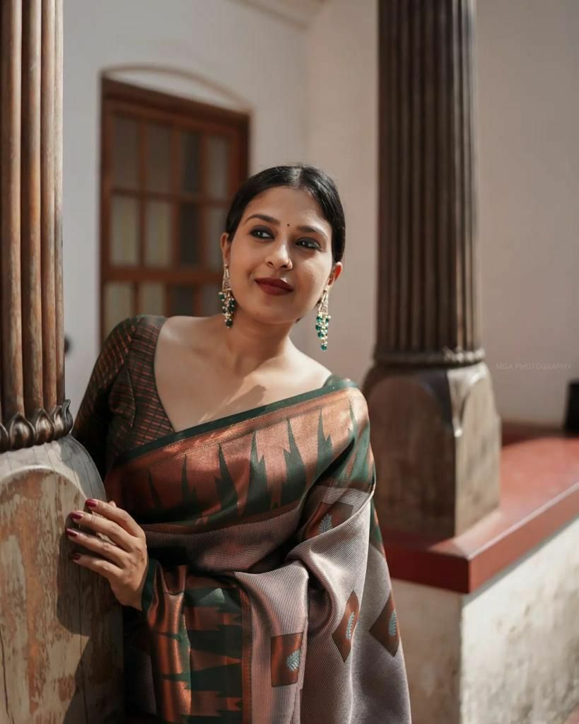 Grey Copper Tissue Silk Saree