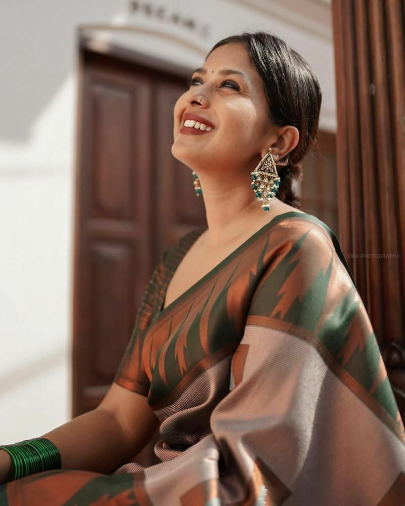 Grey Copper Tissue Silk Saree