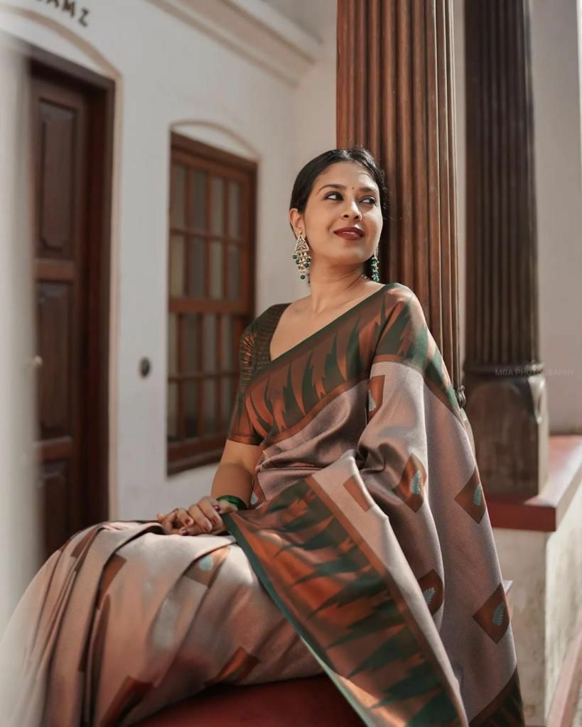 Grey Copper Tissue Silk Saree