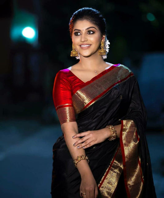 Black Red Kanjivaram Saree