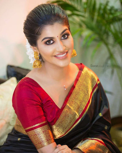 Black Red Kanjivaram Saree