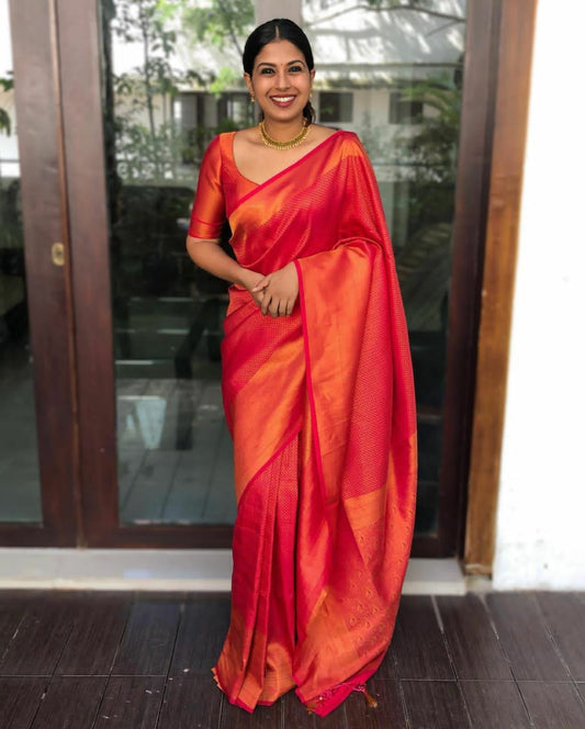 Rani Pink & Orange Dual Tone Soft Silk Saree with Rich Woven Border