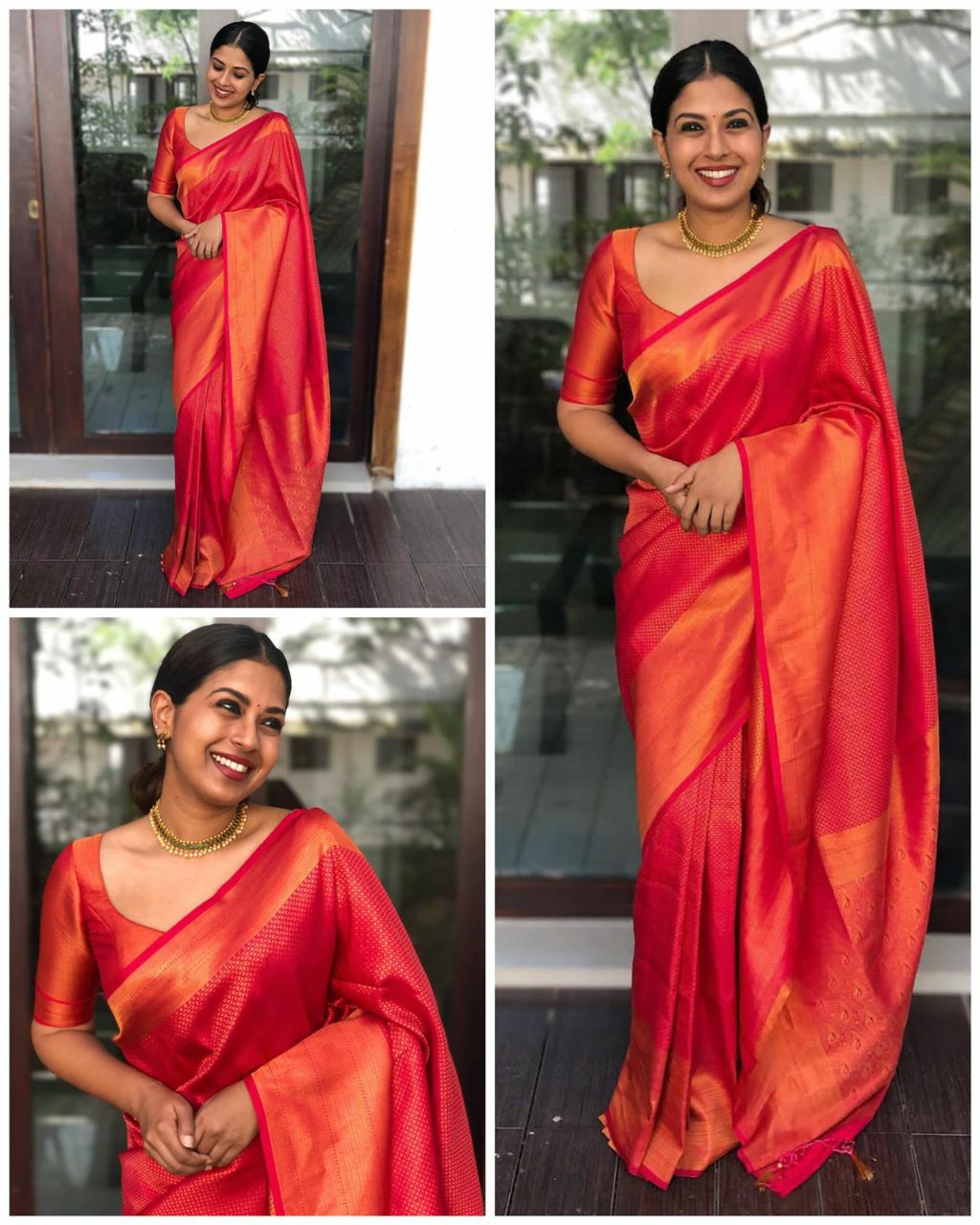 Rani Pink & Orange Dual Tone Soft Silk Saree with Rich Woven Border
