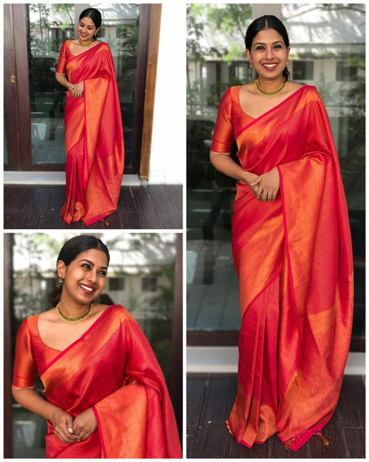 Rani Pink & Orange Dual Tone Soft Silk Saree with Rich Woven Border