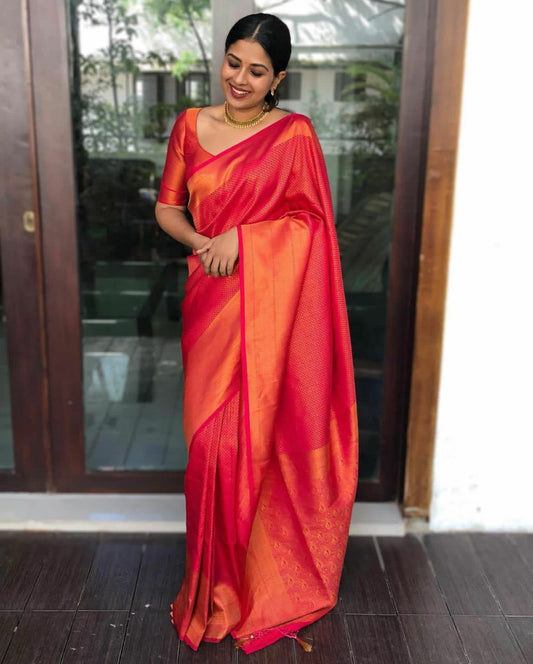Rani Pink & Orange Dual Tone Soft Silk Saree with Rich Woven Border