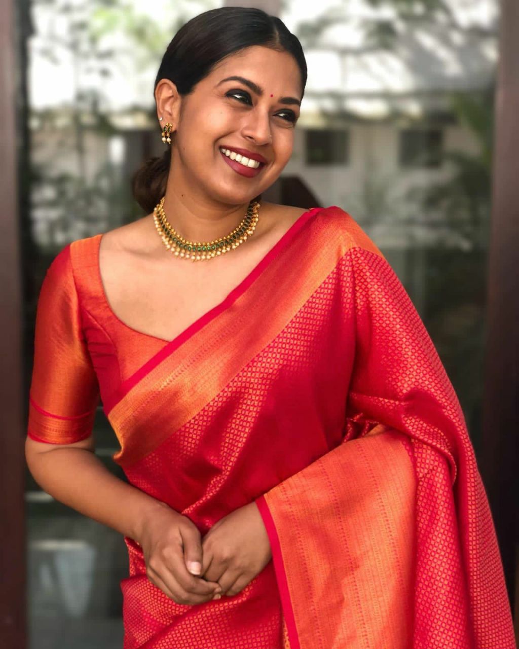 Rani Pink & Orange Dual Tone Soft Silk Saree with Rich Woven Border