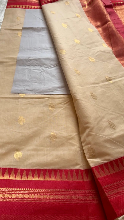 Rani Pink & Gold Silk Saree with Woven Floral Motifs & Zari Border | Traditional Designer Saree
