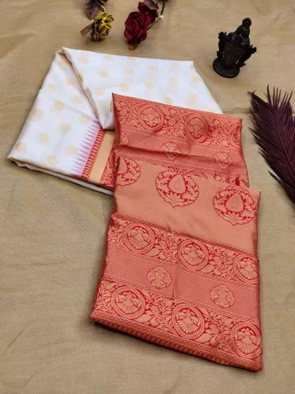 White Red Kanjivaram Saree