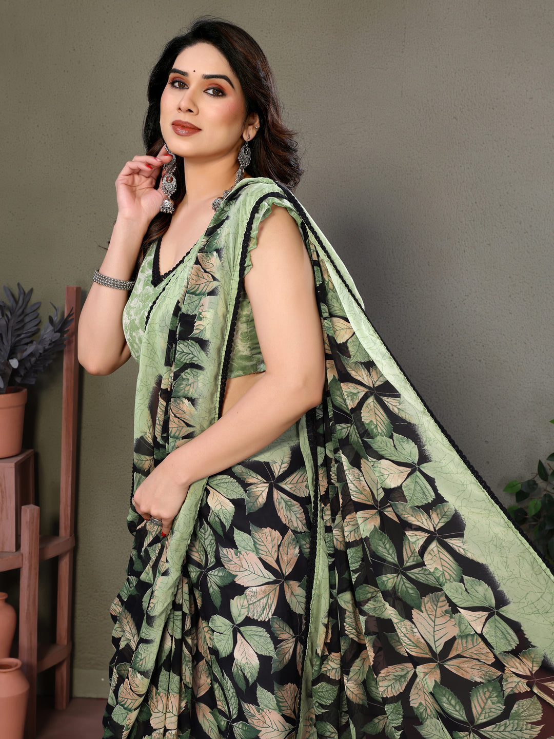 Leaf Print Designer Saree
